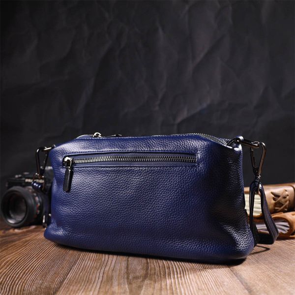 Шикарна сумка на три відділення з натуральної шкіри 22137 Vintage Синя 22137 фото