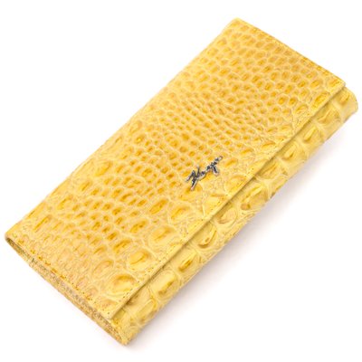 Яскравий горизонтальний гаманець із натуральної шкіри з тисненням під крокодила KARYA 21174 Жовтий 21174 фото