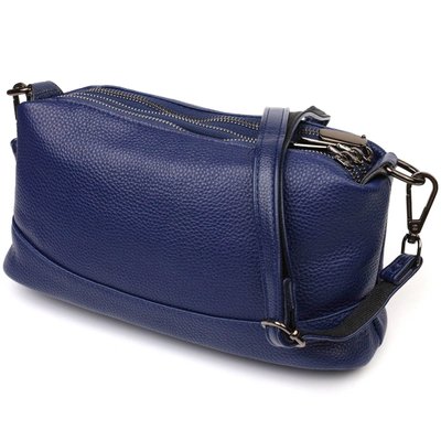 Шикарная сумка на три отделения из натуральной кожи 22137 Vintage Синяя 22137 фото
