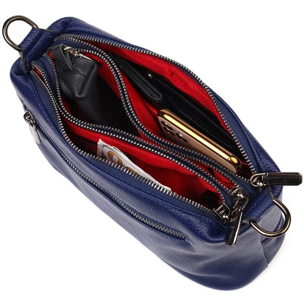 Шикарная сумка на три отделения из натуральной кожи 22137 Vintage Синяя 22137 фото