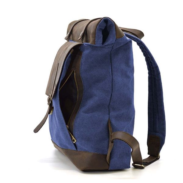 Рол-ап рюкзак зі шкіри та синій канвас TARWA RKc-5191-3md RKc-5191-3md  фото