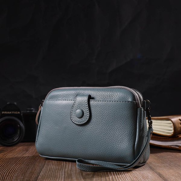 Модна сумка-клатч у стильному дизайні з натуральної шкіри 22087 Vintage Сіро-блакитна 22087 фото