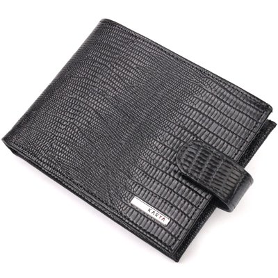 Лакированное мужское портмоне с хлястиком из натуральной фактурной кожи KARYA 21083 Черный 21083 фото
