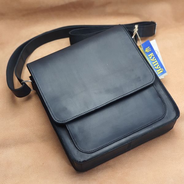 Мужская вместительная кожаная сумка на плечо SGE KL 002 black чорная KL 002 black фото