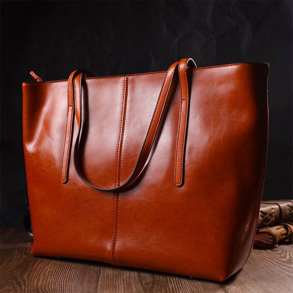 Стильная сумка шоппер из натуральной кожи 22096 Vintage Рыжая 56297 фото