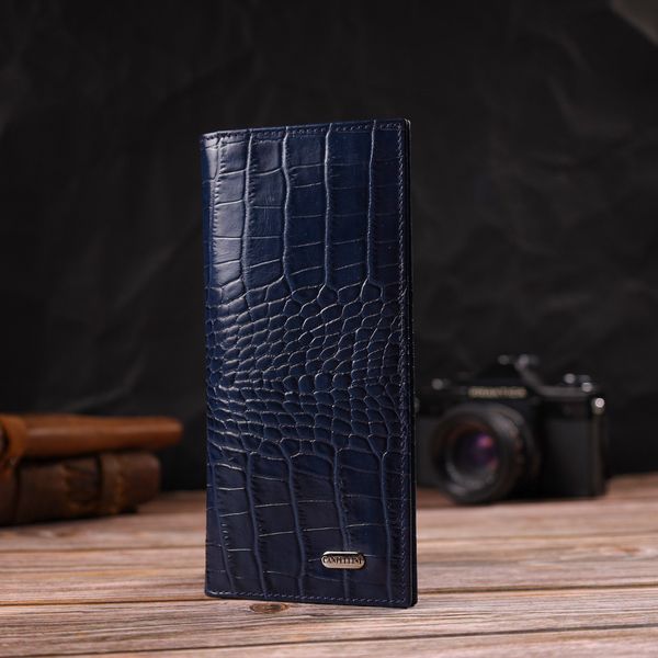Красивий чоловічий вертикальний гаманець із натуральної шкіри з тисненням під крокодила CANPELLINI 21901 Синій 21901 фото