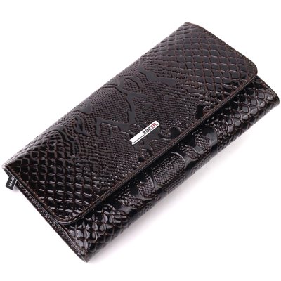 Практичний жіночий гаманець із натуральної лакованої шкіри KARYA 21360 Коричневий 21360 фото