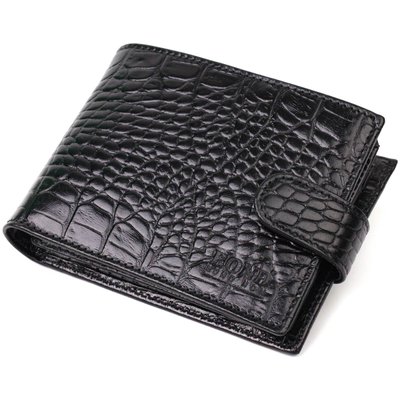 Вместительный небольшой бумажник для мужчин из натуральной кожи с тиснением под крокодила BOND 21997 Черный 21997 фото