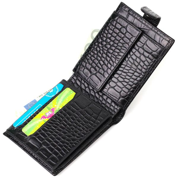 Вместительный небольшой бумажник для мужчин из натуральной кожи с тиснением под крокодила BOND 21997 Черный 21997 фото
