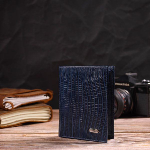 Чоловічий гаманець з натуральної шкіри вертикального формату з тисненням CANPELLINI 21752 Синій 21752 фото