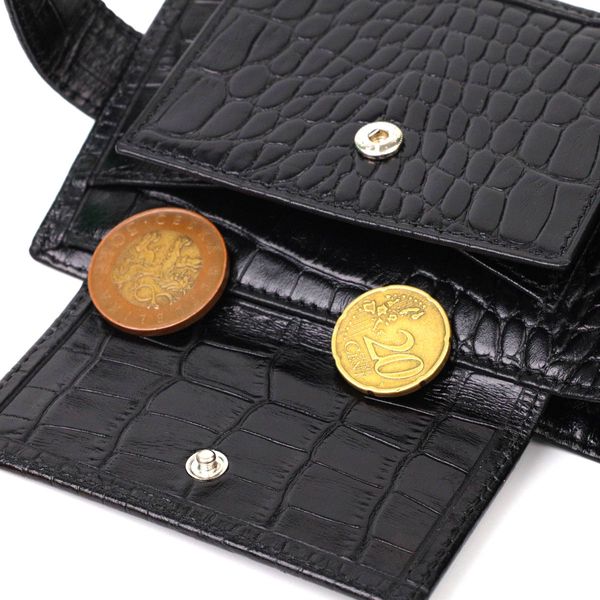 Місткий невеликий гаманець для чоловіків з натуральної шкіри з тисненням під крокодила BOND 21997 Чорний 21997 фото