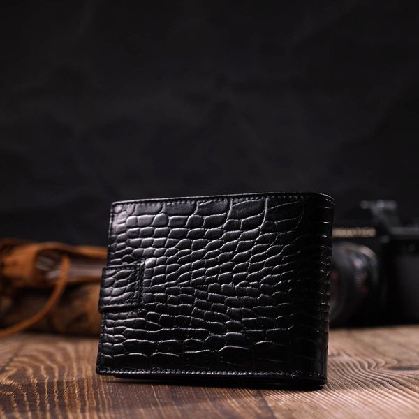 Місткий невеликий гаманець для чоловіків з натуральної шкіри з тисненням під крокодила BOND 21997 Чорний 21997 фото