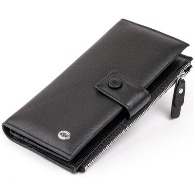 Оригінальний гаманець шкіряний жіночий на хлястику з кнопкою ST Leather 19280 Чорний 19280 фото