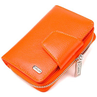 Яркое вертикальное портмоне для женщин с монетницей на молнии из натуральной кожи флотар CANPELLINI 21602 Оранжевое 21602 фото