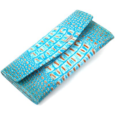 Чудове портмоне для жінок з натуральної шкіри з тисненням під крокодила CANPELLINI 21703 Блакитне 21703 фото