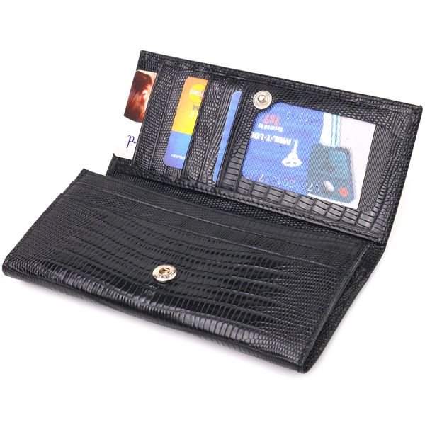 Відмінний фактурний горизонтальний жіночий гаманець з натуральної шкіри CANPELLINI 21653 Чорний 21653 фото