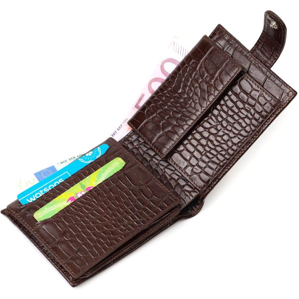 Функціональний невеликий гаманець для чоловіків з натуральної шкіри з тисненням під крокодила BOND 21998 Коричневий 21998 фото