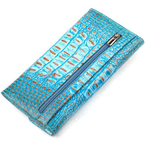 Чудове портмоне для жінок з натуральної шкіри з тисненням під крокодила CANPELLINI 21703 Блакитне 21703 фото