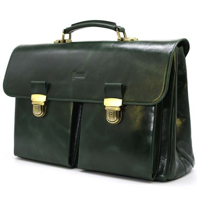 Деловой кожаный мужской портфель в зеленой глянцевой коже TARWA GE-2068-4lx GE-2068-4lx фото