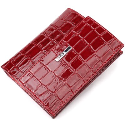 Лакований жіночий гаманець на магніті з натуральної шкіри з тисненням під крокодила KARYA 21186 Червоний 21186 фото