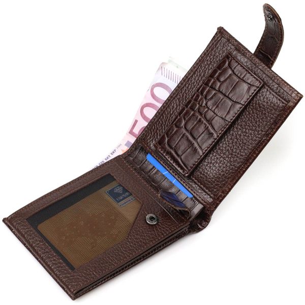 Функциональный бумажник среднего размера для мужчин из натуральной кожи с тиснением под крокодила BOND 21999 Коричневый 21999 фото