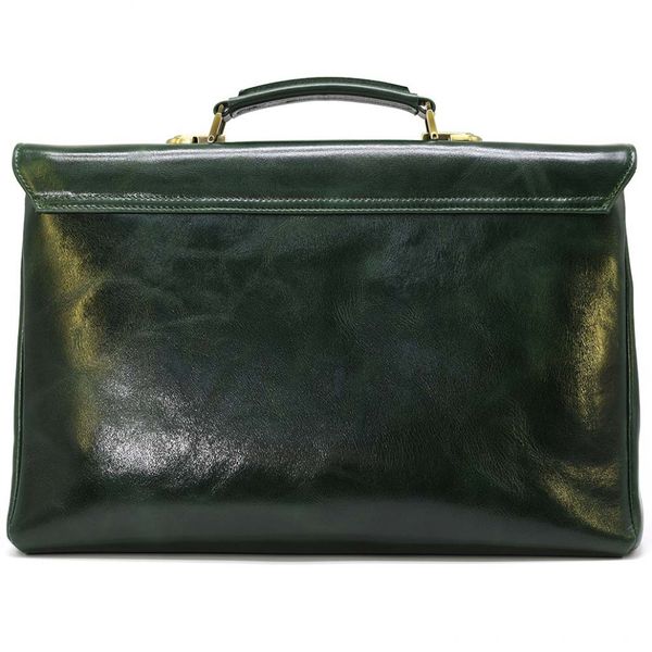 Деловой кожаный мужской портфель в зеленой глянцевой коже TARWA GE-2068-4lx GE-2068-4lx фото