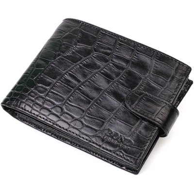 Вместительный бумажник среднего размера для мужчин из натуральной кожи с тиснением под крокодила BOND 22000 Черный 22000 фото