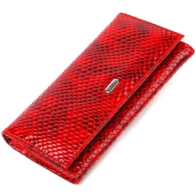 Чудовий жіночий гаманець із натуральної лакованої шкіри з тисненням під змію CANPELLINI 21655 Червоний 21655 фото