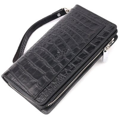 Оригінальний гаманець-клатч із натуральної шкіри з тисненням під крокодила KARYA 21137 Чорний 21137 фото