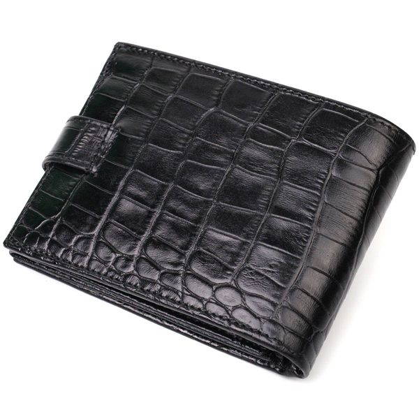 Місткий гаманець середнього розміру для чоловіків з натуральної шкіри з тисненням під крокодила BOND 22000 Чорний 22000 фото
