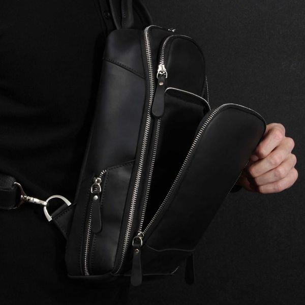 Шкіряний рюкзак Строп грудна сумка TARWA RA-0910-4lx Чорний RA-0910-4lx фото