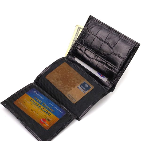 Цікавий чоловічий гаманець вертикального формату з натуральної шкіри з тисненням під крокодила CANPELLINI 21755 Чорний 21755 фото