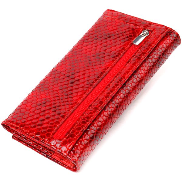 Чудовий жіночий гаманець із натуральної лакованої шкіри з тисненням під змію CANPELLINI 21655 Червоний 21655 фото