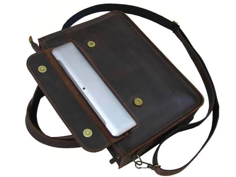 Кожаная сумка для документов и небольшого ноутбука SGE office 003 brown коричневая office 003 brown фото