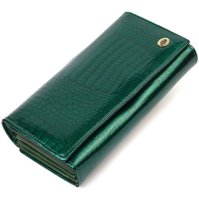 Лакированный женский кошелек с блоком для визиток из натуральной кожи ST Leather 19424 Зеленый 19424 фото