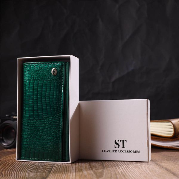 Лакований жіночий гаманець із блоком для візиток з натуральної шкіри ST Leather 19424 Зелений 19424 фото