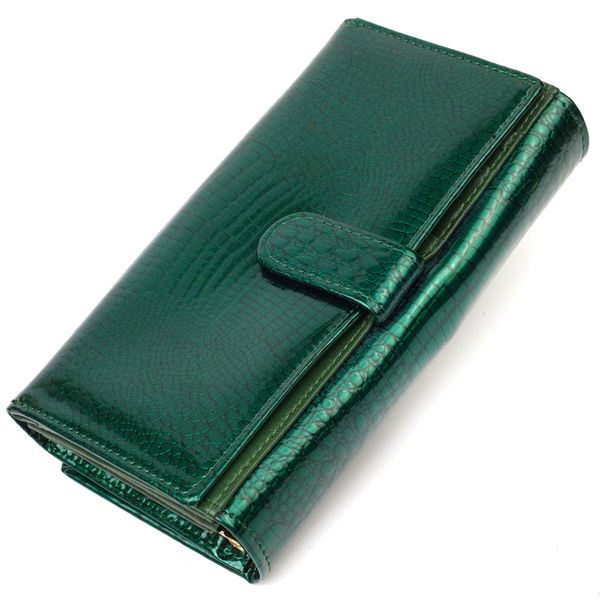 Лакированный женский кошелек с блоком для визиток из натуральной кожи ST Leather 19424 Зеленый 19424 фото