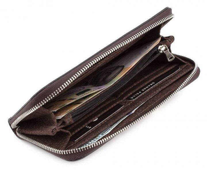 Коричневий шкіряний гаманець-клатч на блискавці Grande Pelle 532620 532620 фото