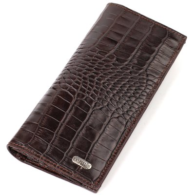 Практичний чоловічий вертикальний гаманець із натуральної шкіри з тисненням під крокодила CANPELLINI 21907 Коричневий 21907 фото