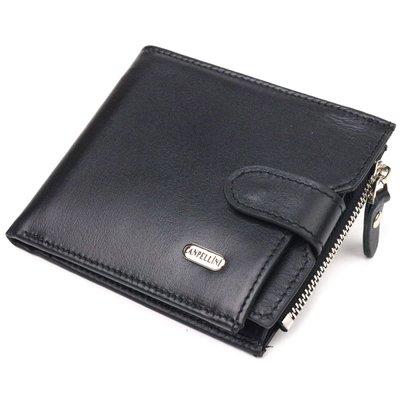 Стильний чоловічий горизонтальний гаманець із натуральної гладкої шкіри CANPELLINI 21505 Чорний 21505 фото