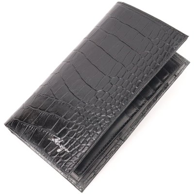 Вертикальний гаманець з натуральної шкіри з тисненням під крокодила KARYA 21139 Чорний 21139 фото