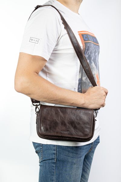 Коричневый кожаный вместительный мужской клатч сумка на плечо REK-215-Vac brown REK-215-Vac brown фото