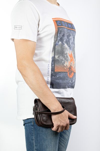 Коричневий шкіряний місткий чоловічий клатч сумка на плече REK-215-Vac brown REK-215-Vac brown фото