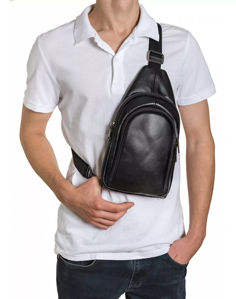 Кожаная мужская сумка на плечо слинг REK-018-1-Vermont черная REK-018-1-Vermont фото