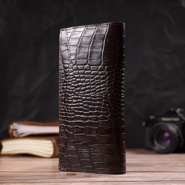 Практичний чоловічий вертикальний гаманець із натуральної шкіри з тисненням під крокодила CANPELLINI 21907 Коричневий 21907 фото