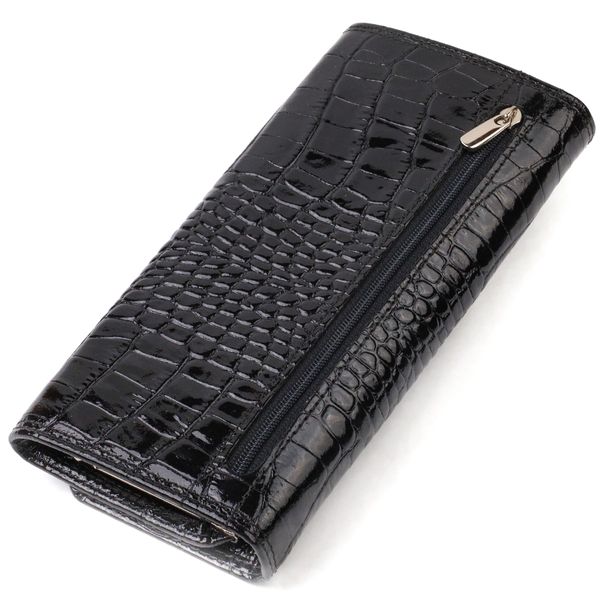 Стильний жіночий гаманець з лакованої натуральної шкіри з тисненням під крокодила CANPELLINI 21707 Чорний 21707 фото