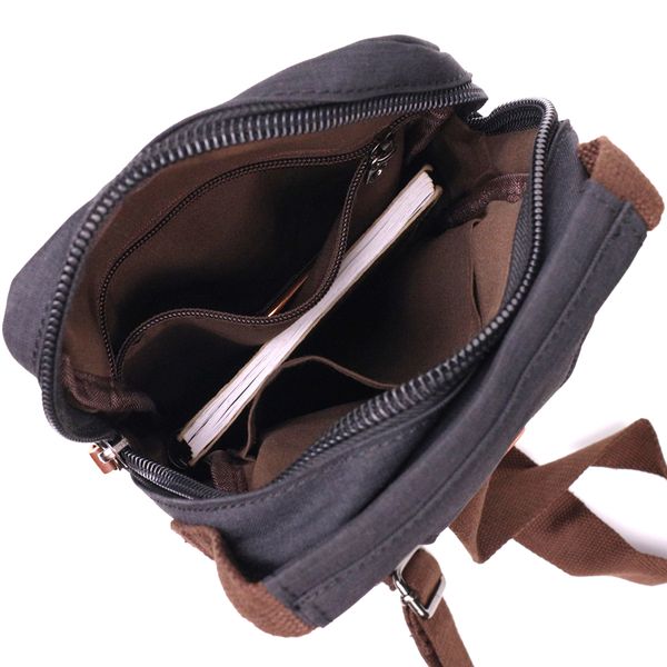 Незвичайна плечова сумка для чоловіків із щільного текстилю Vintage 22187 Чорний 56823 фото