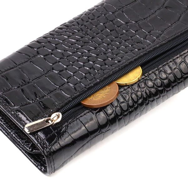 Стильний жіночий гаманець з лакованої натуральної шкіри з тисненням під крокодила CANPELLINI 21707 Чорний 21707 фото