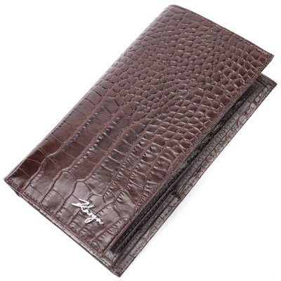 Надежный вертикальный бумажник из натуральной кожи с тиснением под крокодила KARYA 21140 Коричневый 21140 фото