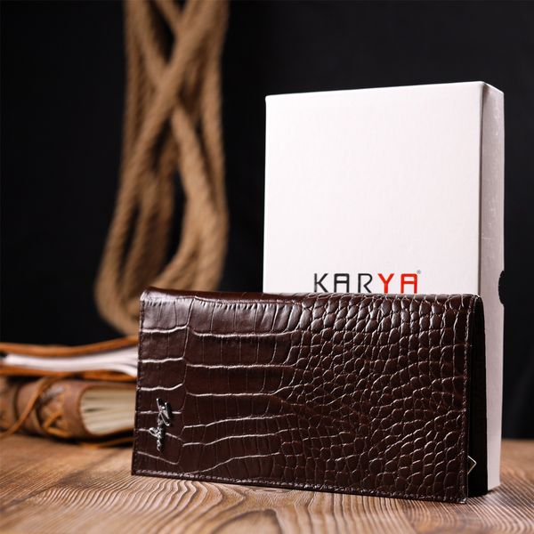 Надійний вертикальний гаманець із натуральної шкіри з тисненням під крокодила KARYA 21140 Коричневий 21140 фото